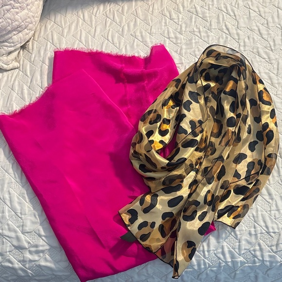 Echo Vibrant Pink Silk Scarf and Leopard Scarf - Picture 1 of 3